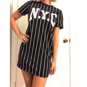 Vertical black and white stripped dress used